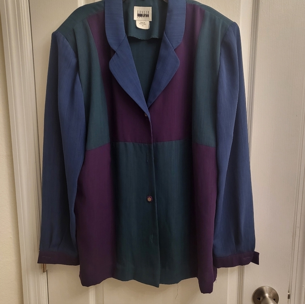 Leslie‎ Fay Blue and Purple Women's Long Sleeve blouse gentle wear pre-own.